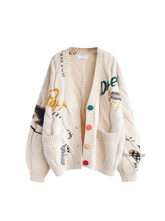 Sweaters - Women's Cable Knit Open Front Cardigan Wool Blend V-Neck Button Down Sweater